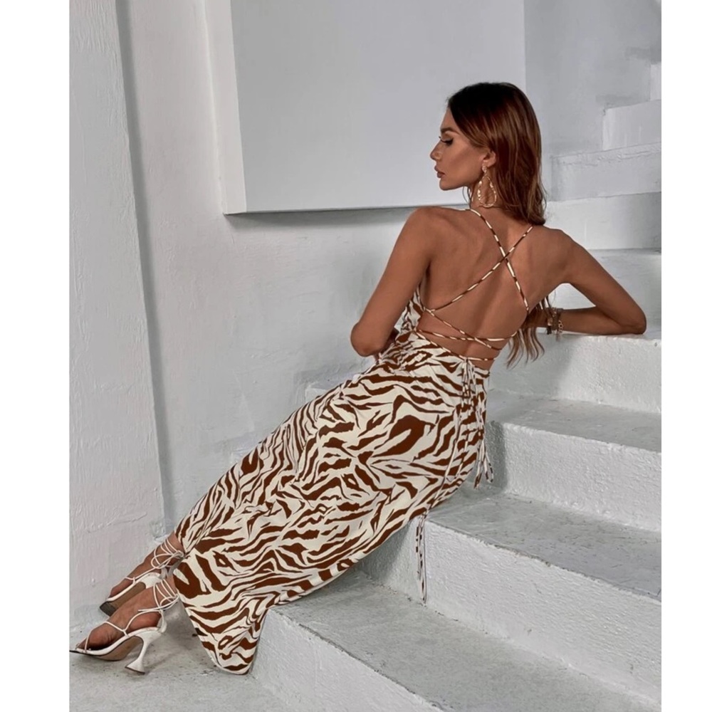 Zebra Stripe Backless Dress - Picture 2 of 5